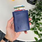 Modica Pescol - Hakiki Deri RFID Korumalı Otomatik Mekanizmalı Akıllı Kartlık/Cüzdan - Lacivert Desenli