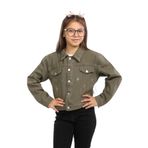 ModiClas Papatya Nakışlı-Çift Cepli-Düğmeli-%100 Pamuk-Denim-Boyamalı-Kız Çocuk Ceketi Haki 9 Yaş