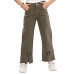 ModiClas%100 Pamuk-Denim-Paça Tivsitmeli-Papatya Nakışlı-Boydan Dikişli-Kız Çocuk Pantolonu Haki 15 YAŞ