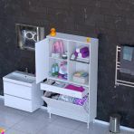 Modilayn Afra 100X173x32,5Cm 1 Çekmece, 3 Göz Sepet, 1 Kapak, 4 Raf Dar Alan Banyo Dolabı