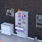 Modilayn Afra 65X173x32,5Cm 1 Çekmece, 1 Göz Sepet, 1 Kapak, 8 Raf Dar Alan Banyo Dolabı