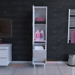 Modilayn Alaçatı 35 x 138 cm Çamaşır Sepetli Dolap Banyo Dolabı Temizlik Deterjan Dolabı - Beyaz