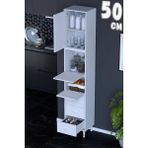 modilayn Aras Çekmeceli, Kapaklı Çok Amaçlı Mutfak Kiler, Ekmeklik ve Robot Dolabı (50CM) - Beyaz - 50 cm