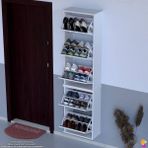 Modilayn VARBİ UMAY' 2 Li Asma Kapı Önü 52x193x26 cm’ lik 5 Düşer Kapak 10 Göz Ayakkabılık - Beyaz - Ceviz