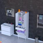 Modilayn Yeni Afra 60X173x32,5 Cm' Lik 1 Çekmece, 1 Göz Sepet, 2 Kapak, 6 Raf Dar Alan Banyo Dolabı