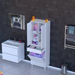 Modilayn Yeni Afra 60X173x32,5Cm 1 Çekmece, 1 Göz Sepet, 2 Kapak, 4 Raf Dar Alan Banyo Dolabı