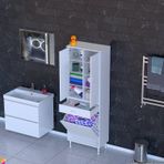 Modilayn Yeni Afra 60X173x32,5Cm 1 Çekmece, 1 Göz Sepet, 2 Kapak, 8 Raf Dar Alan Banyo Dolabı