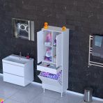 Modilayn Yeni Afra 65X173x32,5 Cm' Lik 1 Çekmece, 1 Göz Sepet, 2 Kapak, 4 Raf Dar Alan Banyo Dolabı