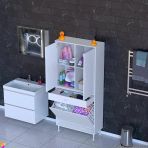Modilayn Yeni Afra 70X173x32,5 Cm' Lik 1 Çekmece, 2 Göz Sepet, 2 Kapak, 4 Raf Dar Alan Banyo Dolabı