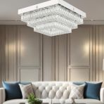 Modina 3 Katlı Krom Ledli 3 Renkli 50 Watt Kristalli Taşlı Modern Tasarım Led Kristal Salon Avize