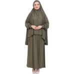 Modish Group Iki Parça Namaz Elbisesi – Uzun Pamuklu Tesettür Giyim Abaya & Başörtüsü Set - Haki