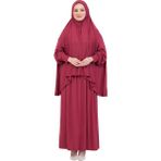 Modish Group Iki Parça Namaz Elbisesi – Uzun Pamuklu Tesettür Giyim Abaya & Başörtüsü Set - Kırmızı