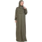 Modish Group Tek Parça Namaz Elbisesi Seti, Viskon Yumuşak Tesettür Abaya, Rahat Hazır Şal Başörtüsü Takım - Haki