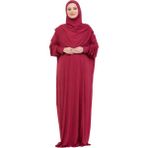 Modish Group Tek Parça Namaz Elbisesi Seti, Viskon Yumuşak Tesettür Abaya, Rahat Hazır Şal Başörtüsü Takım - Kırmızı