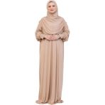 Modish Group Tek Parça Namaz Elbisesi Seti, Viskon Yumuşak Tesettür Abaya, Rahat Hazır Şal Başörtüsü Takım - Koyu Vizon