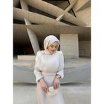 Modiva Mix New Season!!! Şifon Organze Simli Kumaş Tesettür Abiye Elbise - 40 - Krem