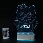 Modiwa Kişiye Özel 3D Baykuş ve Kalp 16 Renk Dekoratif Led Lamba