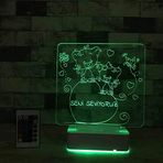Modiwa Kişiye Özel Kalp ve Kedicik 3D 16 Renk Dekoratif Led Lamba