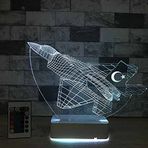 Modiwa Özel Tasarım F16 Savaş Uçağı TÜRK Bayraklı 3D 16 Renk Dekoratif Led Lamba