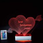 Modiwa Sevgiliye Hediye 3D Oklu Kalp Seni Seviyorum 16 Renk Dekoratif Led Lamba