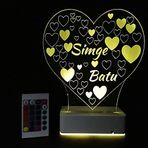 Modiwa Sevgiliye Hediye Kalp ve İsim 3D 16 Renk Dekoratif Led Lamba