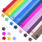 Modixun 525 yaprak parıltılı origami yıldız kağıt şerit, parlak Origami yıldız kağıdı, renkli şans yıldızı, kendin yap sanat el işi malzemeleri için, 15 parlak renk