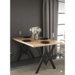 Modülare Yemek Masası Cafe Masası Balkon Masası Mutfak Masası Sabit Masa Metal Ayak 80X120 - Atlantik Çam
