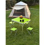 Modulbox Katlanabilir, 80x80 ,kamp Masa Takimi, 4 Tabureli, Alüminyum, Piknik Masa Takimi FOSFORLU YEŞİL