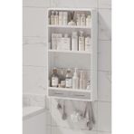 Modüler 3 Katlı Banyo Düzenleyici Raf; Yapışkanlı Duvar Rafı, Delmeden Montaj Mutfak Organizeri, 2 Çekmeceli & Kancalı Havluluk, Şampuanlık Duş Rafı, Çok Amaçlı Beyaz Banyo Dolabı Düzenleme (BEYAZ)