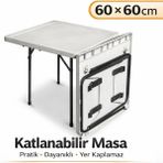 Moemi 60×60 cm Beyaz Katlanabilir Masa Çok Amaçlı–balkon, Bahçe,kamp & Piknik Masası– Hafif Taşınabilir - Açık Beyaz