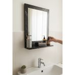 Moemi Raflı Banyo Aynası Siyah , Lavabo, Wc , Dresuar , Koridor , Mutfak , Makyaj 60x45 Beyaz Dik Ayna
