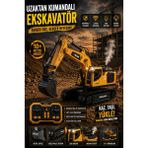 Mofy Baby Buharlı Işıklı Sesli Metal Alaşım Excavator Uzaktan Kumandalı Rc Iş Makinesi - Sarı