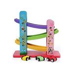 Mofy Montessori Baby Eğitici Ahşap Oyuncak 3 Yollu Renkli Kaydırak Yarış Arabaları Otoyol Oyunu
