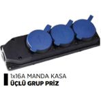 Mohhler 1X16A Manda Kasa Duvar Prizi Üçlü Grup Priz Kauçuk (M3M) - Mavi