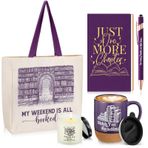 Moinchore 5'li Set Kitap Severler Okuyucu için Hediye Kanvas Tote Çanta Günlük Defter ve Tükenmez Kalem Seramik Kahve Kupası Mantar Alt Kokulu Mum Genç Öğretmen Kütüphaneci Kitapçı Yazar için (Mor)