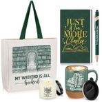 Moinchore 5'li Set Kitap Severler Okuyucu için Hediye Kanvas Tote Çanta Günlük Defter ve Tükenmez Kalem Seramik Kahve Kupası Mantar Altlı Kokulu Mum Genç Öğretmen Kütüphaneci Kitapçı Yazar için (Yeşil