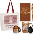 Moinchore 5'li Set Kitap Severler Okuyucu için Hediye Kanvas Tote Çanta Günlük Defter ve Tükenmez Kalem Seramik Kahve Kupası Mantarlı Alt Kokulu Mum Gençler için Öğretmen Kütüphaneci Kitap Yazarı