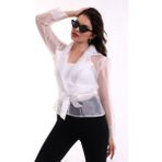 Mois Atelier Beyaz Kuşaklı Organze Şifon Tül Kadın Ceket, Tasarım, Hediye, Büyük Beden, Tesettür - 3XL