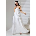 Mois Atelier Beyaz Şifon Çapraz Askılı Straplez Uzun Abiye Nikah Elbise Hamile Büyük Beden