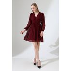 Mois Atelier Bordo Şifon Mini Abiye Elbise Tasarım Hediye Büyük Beden