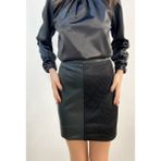 Mois Atelier File Detaylı Deri Etek, Tasarım, Hediye, Büyük Beden - 2XL - Siyah