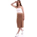 Mois Atelier Kahverengi Yırtmaçlı Kuş Gözü Detaylı Midi Kalem Etek, Tasarım, Büyük Beden - 2XL - 3XL