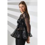 Mois Atelier Siyah Organze Volanlı Şifon Tül Gömlek Ceket Abiye Tasarım Hediye Büyük Beden Tesettür