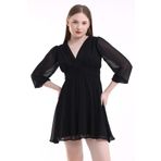 Mois Atelier Siyah Şifon Mini Abiye Nikah Elbise Tasarım Hediye Büyük Beden