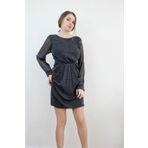 Mois Atelier Siyah Simli Sırt Dekolteli Büzgülü Kadın Mini Abiye Nikah Elbise Hediye Büyük Beden