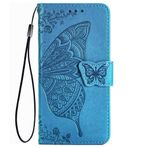 MOJIA vivo V29 Lite / Y78+ (Y78 Plus) / Y78 5G için kılıf, Kelebek Desenli Kabartmalı Kapaklı Cüzdan İnce Telefon Kılıfı, Manyetik Kapatma Kart Yuvalı Destek Çubuğu Bilek Kayışı. Mavi