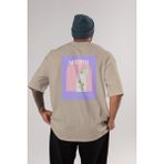 Mojito 2 Arka Baskılı Oversize T-Shirt Erkek Kadın Unisex %100 Pamuk Bisiklet Yaka Tişort - Bej
