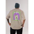Mojito 3 Arka Baskılı Oversize T-Shirt Erkek Kadın Unisex %100 Pamuk Bisiklet Yaka Tişort - Bej - XL