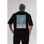 Mojito 4 Arka Baskılı Oversize T-Shirt Erkek Kadın Unisex %100 Pamuk Bisiklet Yaka Tişort - Siyah - XL