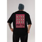Mojito Arka Baskılı Oversize T-Shirt Erkek Kadın Unisex %100 Pamuk Bisiklet Yaka Tişort - Siyah